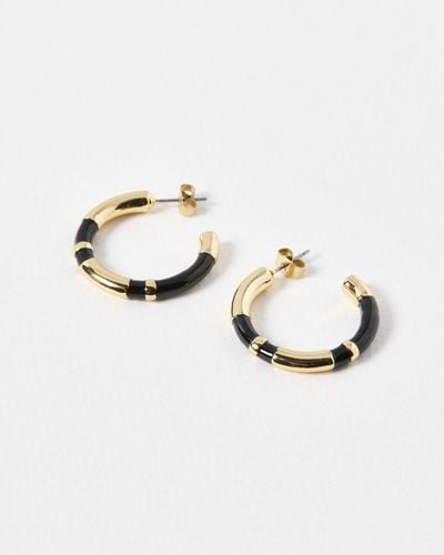 Oliver Bonas Blossom Black & Gold Enamel Hoop Earrings - Metallic