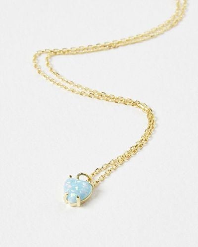 Oliver Bonas Varuna Stone Heart Charm Gold Plated Pendant Necklace - Blue