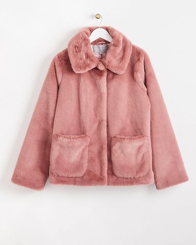 Oliver Bonas Faux Fur Collar Coat, Size L - Red