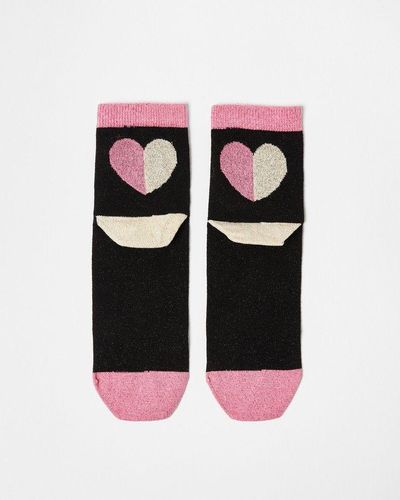 Oliver Bonas Glitter Heart Ankle Socks - Black