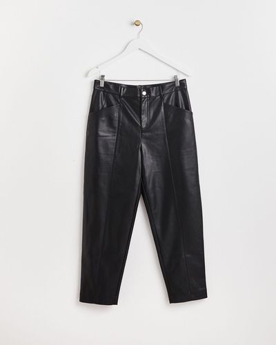 Oliver Bonas Faux Leather Tapered Leg Trousers, Size 6 - Black