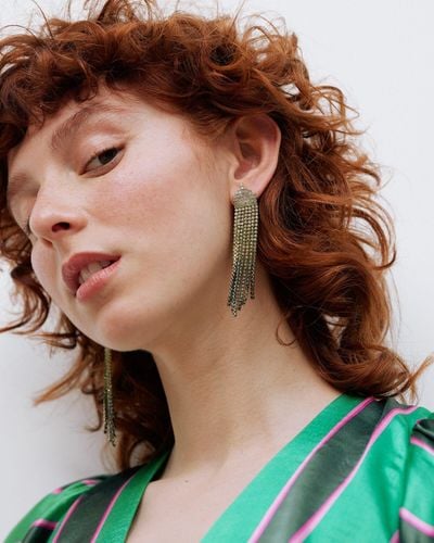 Oliver Bonas Cascade Ombre Green Glass Tassel Drop Earrings - Multicolour