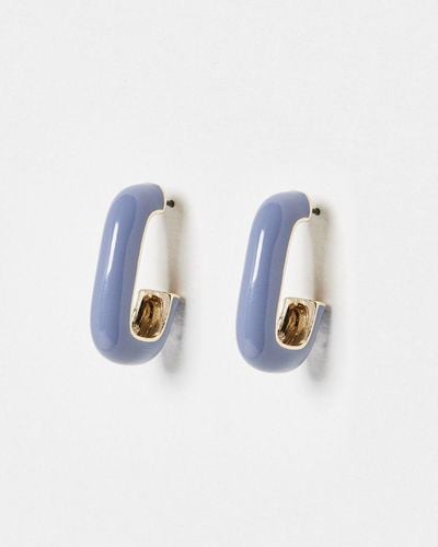 Oliver Bonas Amaya Gray Enamel Hoop Earrings Large - Blue