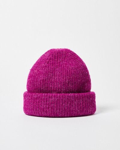 Oliver Bonas Ribbed Knitted Beanie Hat - Purple
