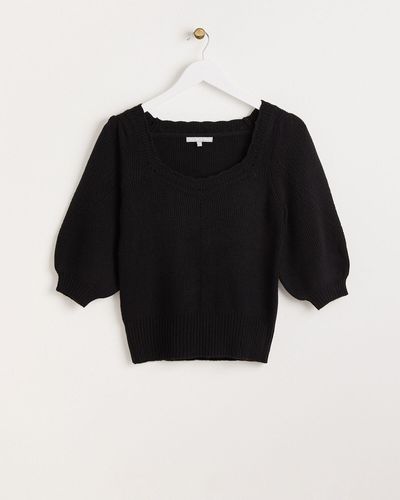 Oliver Bonas Scalloped Knitted Top, Size 12 - Black
