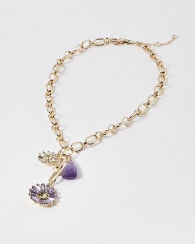 Oliver Bonas Astrid Flower Charm Long Necklace - White