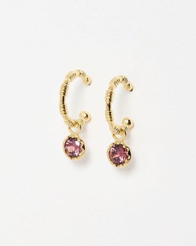 Oliver Bonas Raya Textured Hoop & Pink Glass Drop Earrings - White
