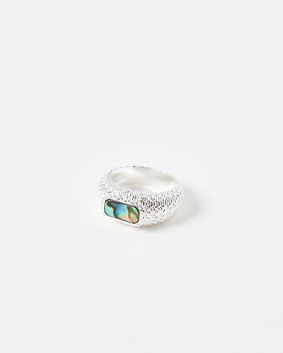 Oliver Bonas Alys Paua Shell Textured Dome Statement Ring, Size 50 - White