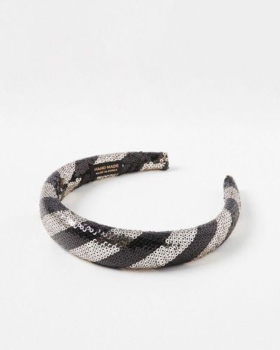 Oliver Bonas Faith & Black Stripe Sequin Headband - Brown