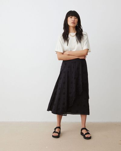Oliver Bonas Broderie Midi Skirt, Size 6 - Black