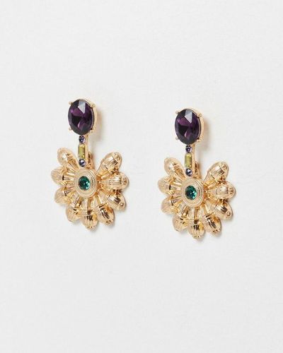 Oliver Bonas Elisia Textured Purple Stone Drop Earrings - White