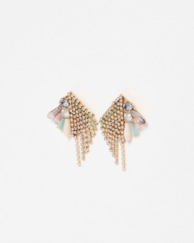 Oliver Bonas Lyria Glass Stone Tassel Drop Earrings - White