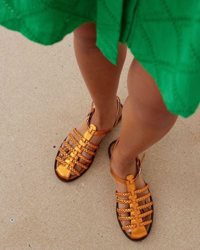 Oliver Bonas Metallic Leather Plaited Gladiator Sandals, Size Uk 3 - Green