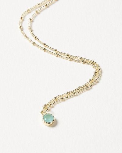Oliver Bonas Alula Round Stone Drop Gold Plated Pendant Necklace - Blue
