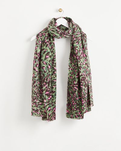 Oliver Bonas Animal Green & Pink Midweight Scarf - Brown