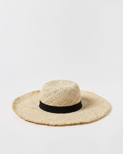 Oliver Bonas Fringe Detail Natural Floppy Straw Hat