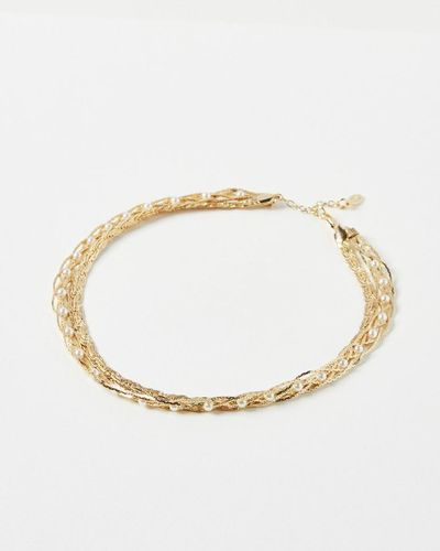 Oliver Bonas Mercia Plaited Chain & Faux Pearl Layered Collar Necklace - White