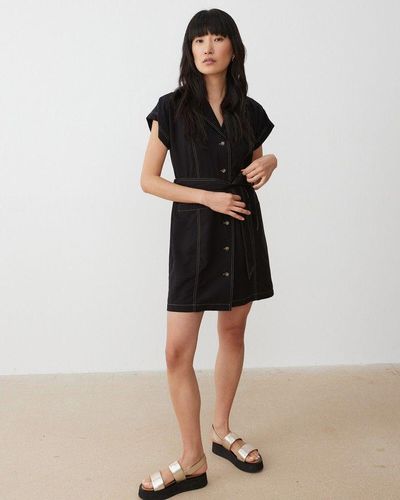 Oliver Bonas Contrast Stitch Utility Mini Dress - Black