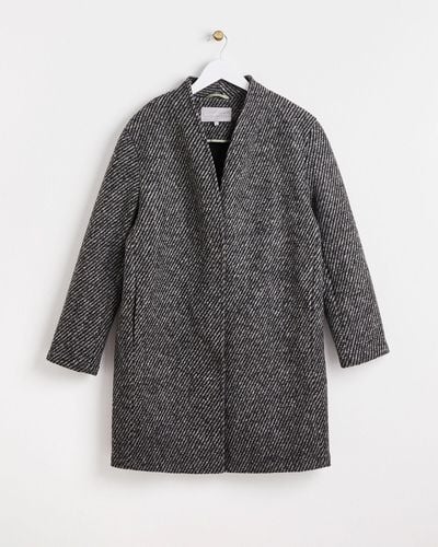 Oliver Bonas Diagonal Stripe Wool Blend Bonded Coat, Size 14 - Grey