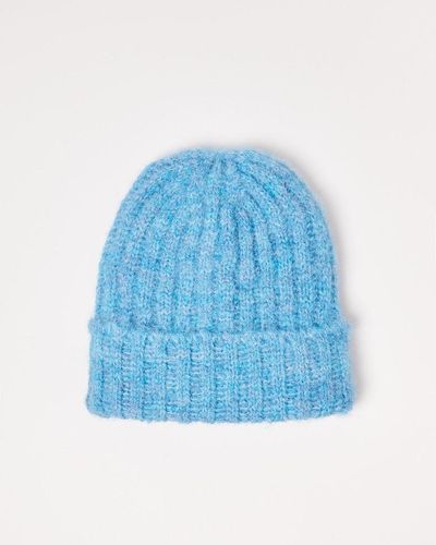 Oliver Bonas Ribbed Fluffy Knitted Hat - Blue