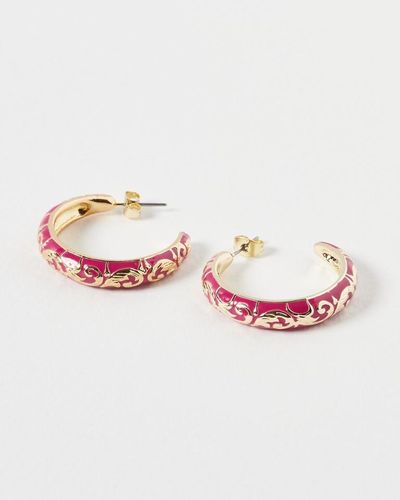 Oliver Bonas Tatiana Gold & Hoop Earrings - Pink