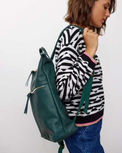 Oliver Bonas Anie Double Pocket Teal Green Backpack Large
