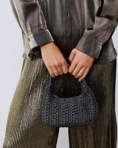 Oliver Bonas Metallic Knitted Crossbody Clutch Bag - Black