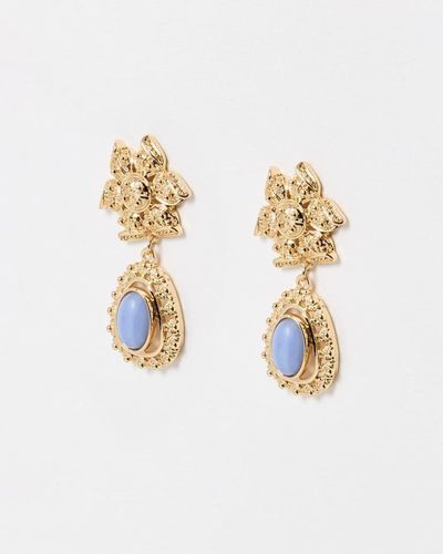 Oliver Bonas Delphi Gold Flower & Stone Drop Earrings - White