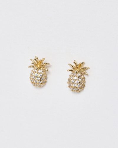 Oliver Bonas Winnie Gold Pineapple Stud Earrings - White