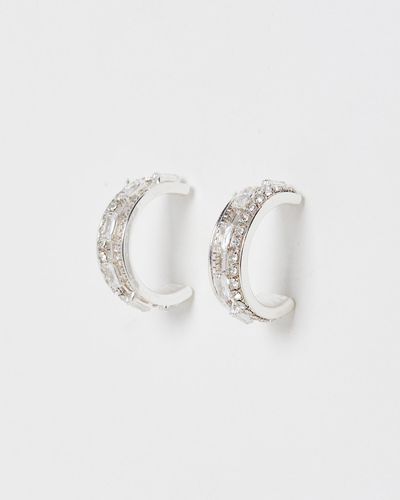 Oliver Bonas Natala Glass Stone Hoop Earrings - White