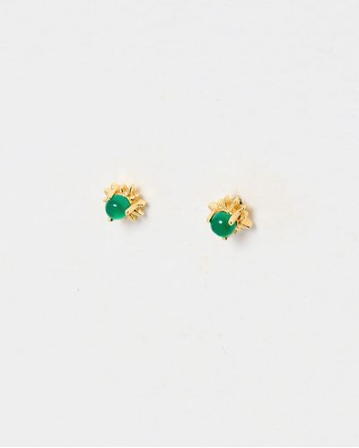 Oliver Bonas Sunburst Green Onyx Stud Earrings - White