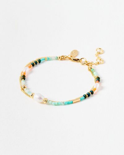 Oliver Bonas Skye Beaded & Faux Pearl Layered Chain Bracelet - White