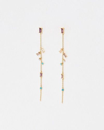 Oliver Bonas Moro Chain Long Drop Stud Earrings - White