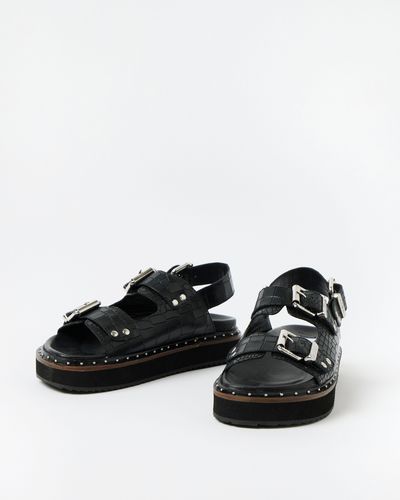 ASRA Sami Croc Leather Double Buckle Sandals, Size Uk 3 - Black