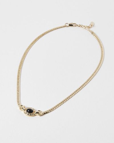 Oliver Bonas Elle & Gold Pendant Snake Chain Necklace - Natural