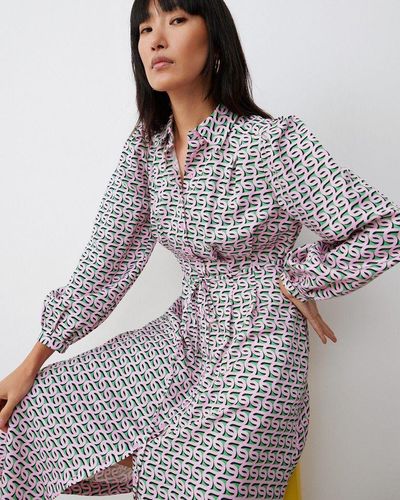 Oliver Bonas Geometric Print Midi Shirt Dress - Gray