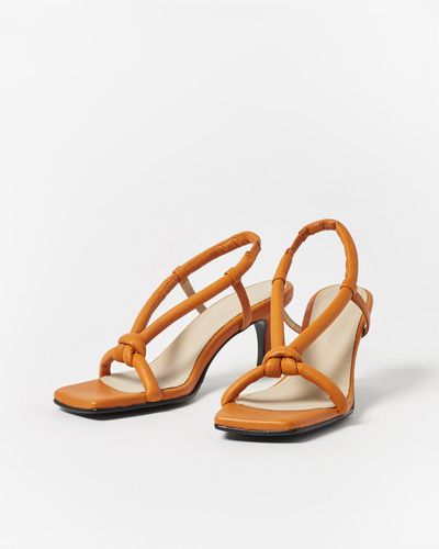 SELECTED Sara Leather Heeled Sandals, Size Uk 4 - Orange