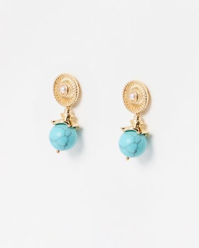Oliver Bonas Azalea Turquoise Bead Drop Stud Earrings - Blue