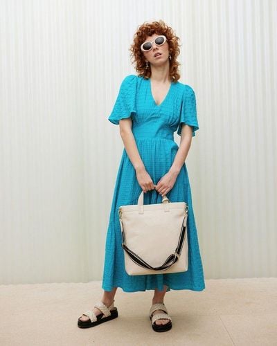 Oliver Bonas Teal Textured Tiered Midi Dress - Blue