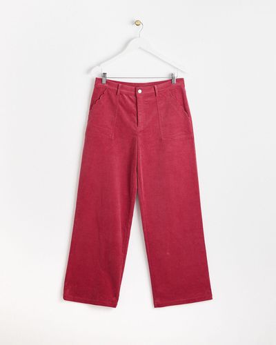 Oliver Bonas Wide Leg Scalloped Pocket Rose Corduroy Trousers, Size 18 - Red
