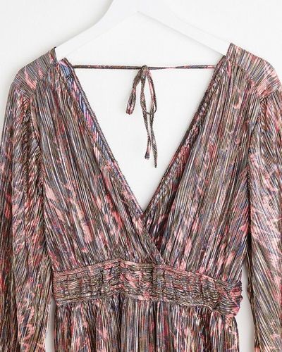 Oliver Bonas Abstract Print Gold Crinkle Jumpsuit - Brown