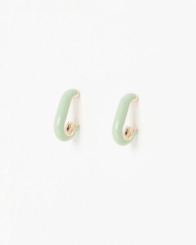 Oliver Bonas Amaya Sage Enamel Hoop Earrings Mini - White