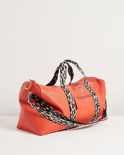 Oliver Bonas Hattie Leopard Strap Orange Rectangular Weekend Bag Regular - Red