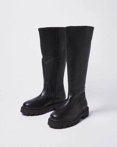 SELECTED High Leather Boot, Size Uk 7 - Black