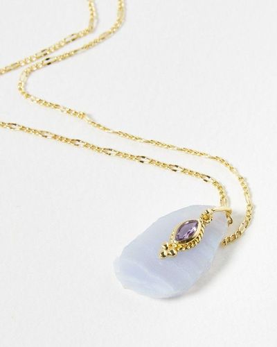 Oliver Bonas India Blue Lace Agate & Amethyst Gold Plated Pendant Necklace - White