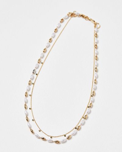 Oliver Bonas Elle Faux Pearl Mini Disc Layered Necklace - White