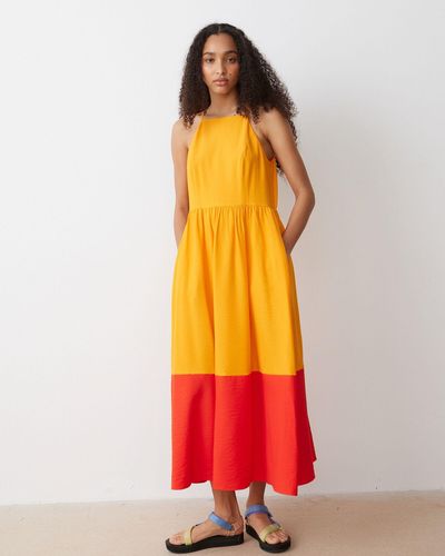 Oliver Bonas Colour Block Midi Dress, Size 6 - Orange