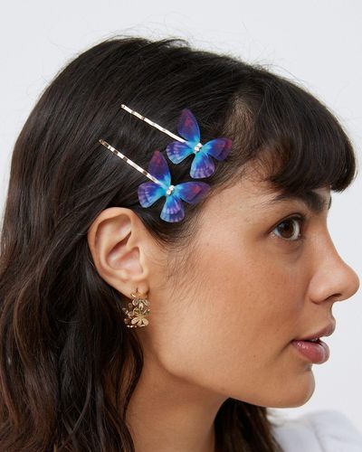 Oliver Bonas Belle Blue Butterfly Hair Slides Set Of Two - Black