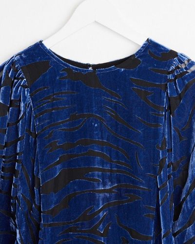 Oliver Bonas Velvet Sheer Mini Dress - Blue