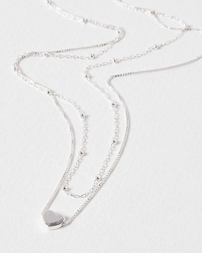 Oliver Bonas Obi Heart Charm Double Row Layered Pendant Necklace - White